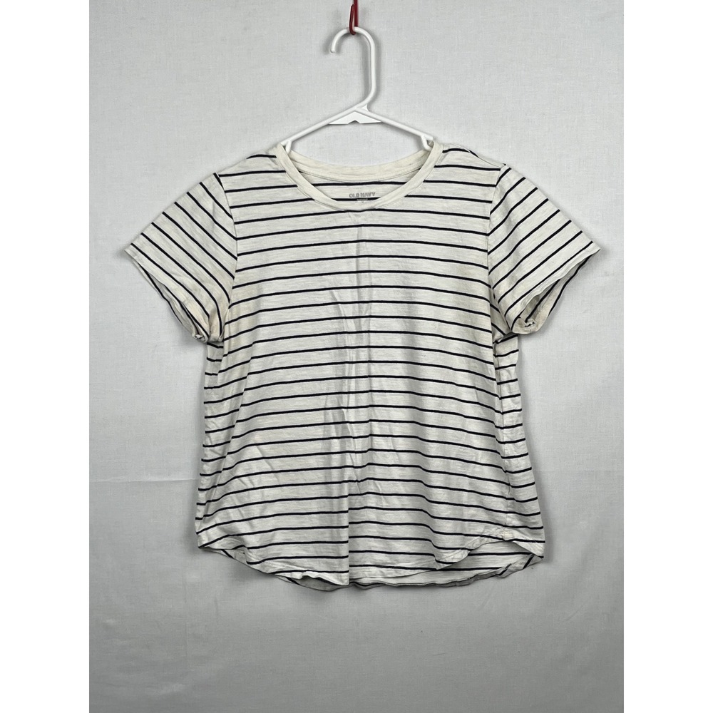 Old Navy Everywear T-Shirt Womens Medium Striped Short Sleeve Cotton White Blue